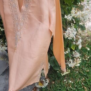 LINO USA100% Linen Womens Blouse Pastel Peach Boho Style Tunic